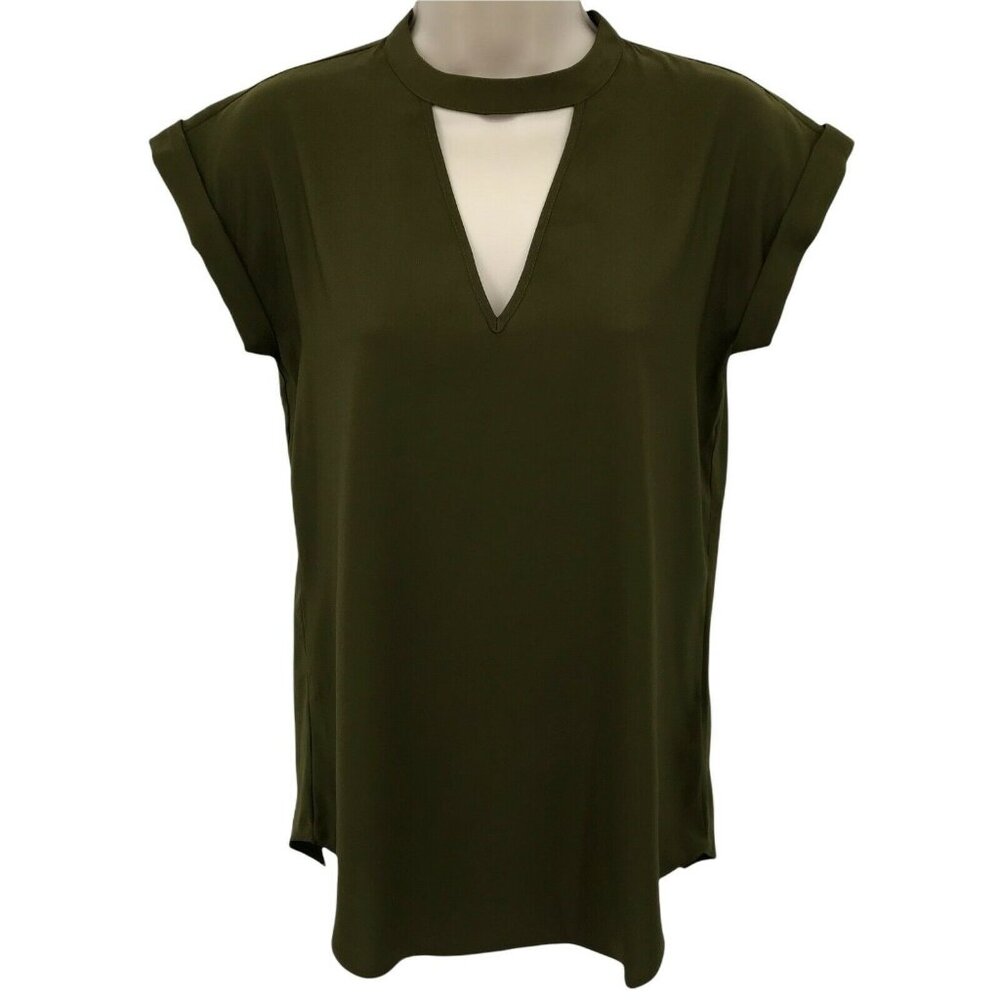 Express Womens Cap Sleeve Casual Key Hole Neck Olive Green Blouse Top Size XS